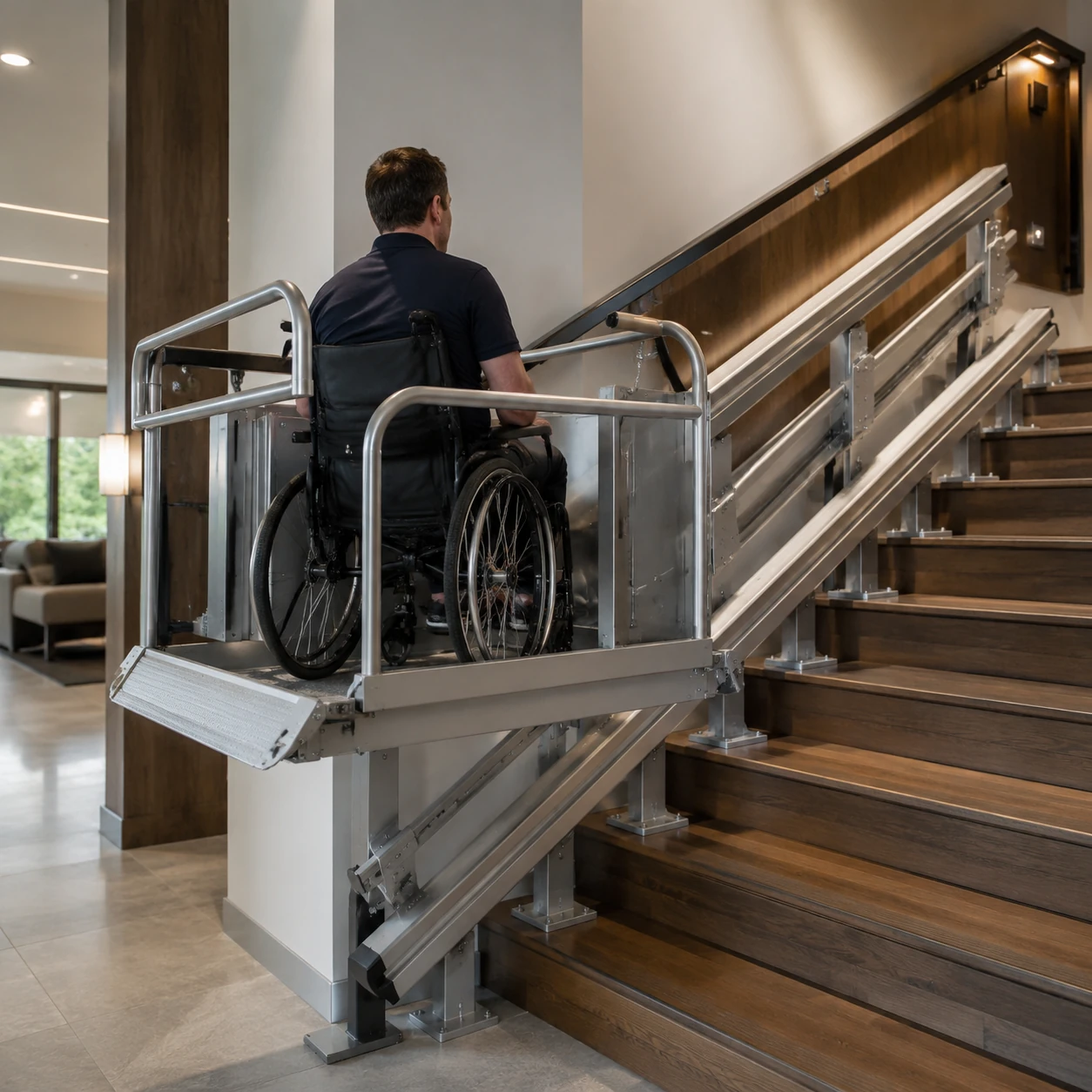 How a wheelchair platform stair lift works on a staircase